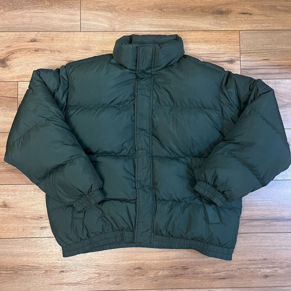 Vintage Eddie Bauer Green Goose Down Quilted Puffer Bomber Jacket Coat Men's L